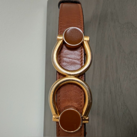 Vintage Gucci Leather Belt Gold Double Ring Buckle Brown - Size 65 XS / Small - Picture 2 of 4